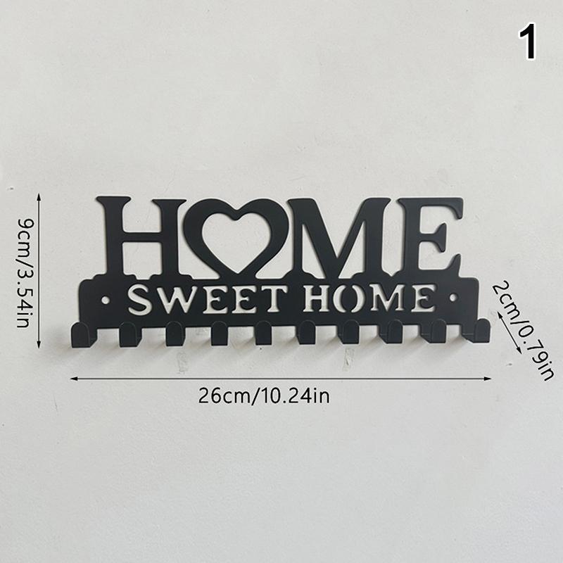 1Pcs Wall Mounted Decor Black Metal Key Holder Hook With Sweet Home Decorative Hook For Wall Coat Rack Storage Rack Wall Hanging