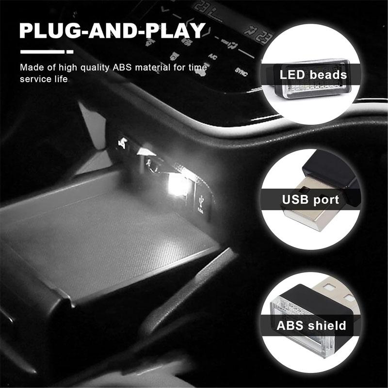 1/2/4PCS Mini USB LED Car Light Auto Interior Styling Atmosphere Decorative Lamps Emergency Lighting Portable Ambient Lights