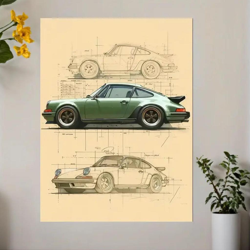 Modern Sports Car Racing Canvas Poster with Pine Frame - Home Decor