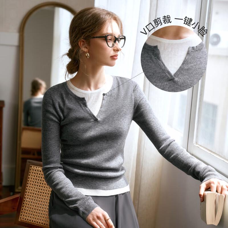 Olrain Women's French Style Faux Two-Piece Knit Top