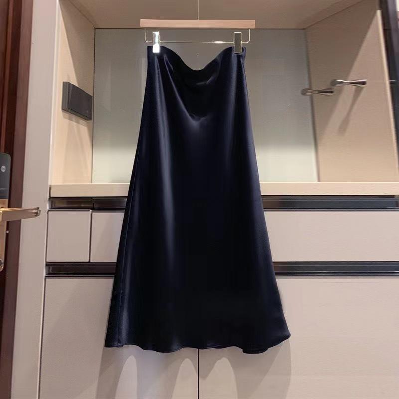 Comfort Memory Imported Acetate Satin A-Line Skirt with Silky Drape and Slimming Elastic Waist