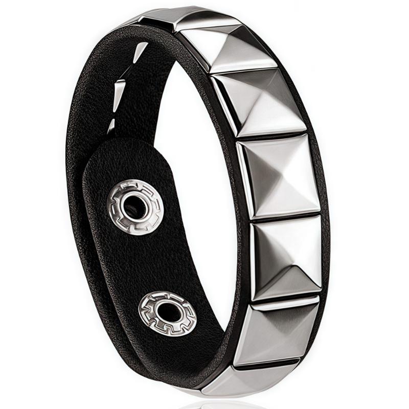 Punk Pu Leather Bracelet Gothic Rock Unique Rivet Stud Wide Cuff Unisex Bangle Wristband Adjustable Party Jewelry
