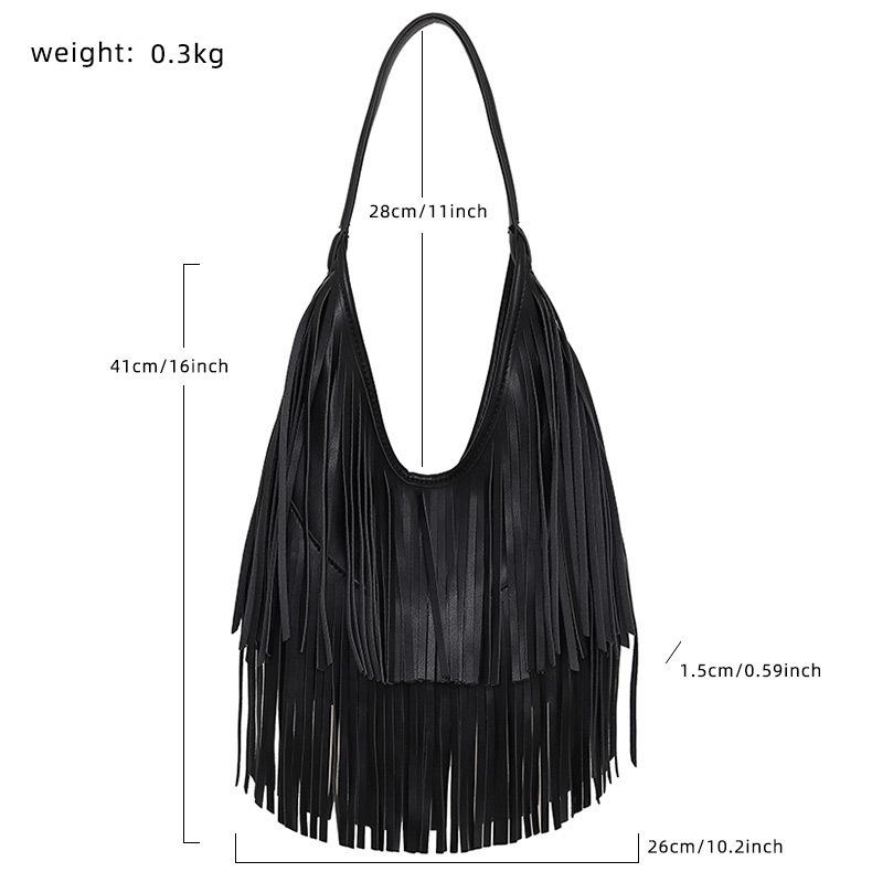 Lange Quasten Damenhandtasche Mode Umhängetaschen für Damen Handtasche Weiches PU-Leder lässige Hobo-Tasche Achseltasche Damen Tote