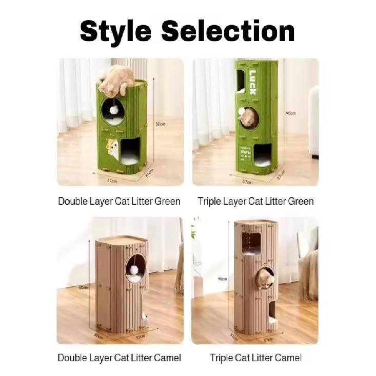 2-Tier Felt Cat House & Condo with Scratching Pad for Indoor Cats, Multi-Cat Families, Play & Sleep - High Demand Limited Stock