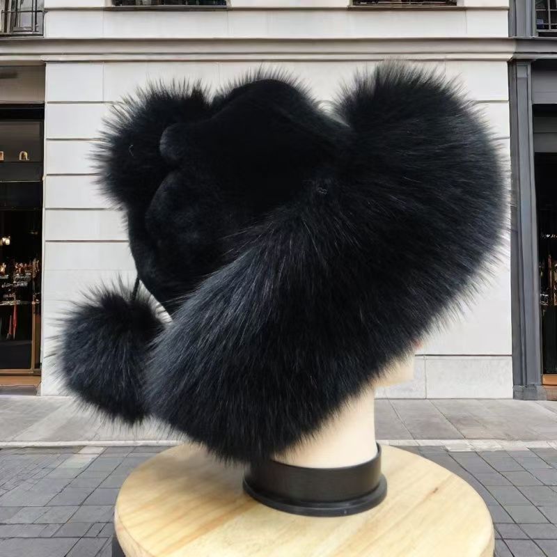Mink imitation fox fur hat women's winter warm ear protection Baotou beret middle-aged and elderly mother style snow Mongolian hat