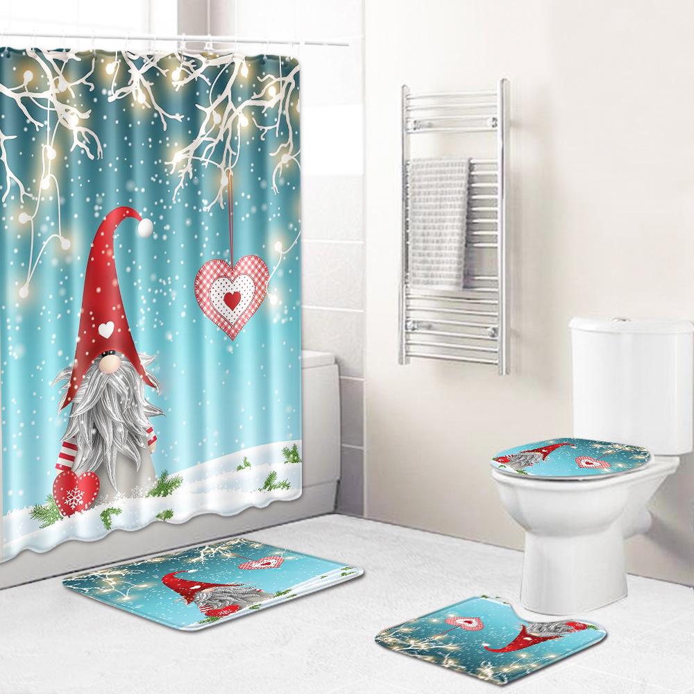 Valentine'S Day Toilet Shower Curtain Four-Piece Printed Floor Mat Set Bathroom Floor Mat Bedroom Absorbent Door Mat Carpet