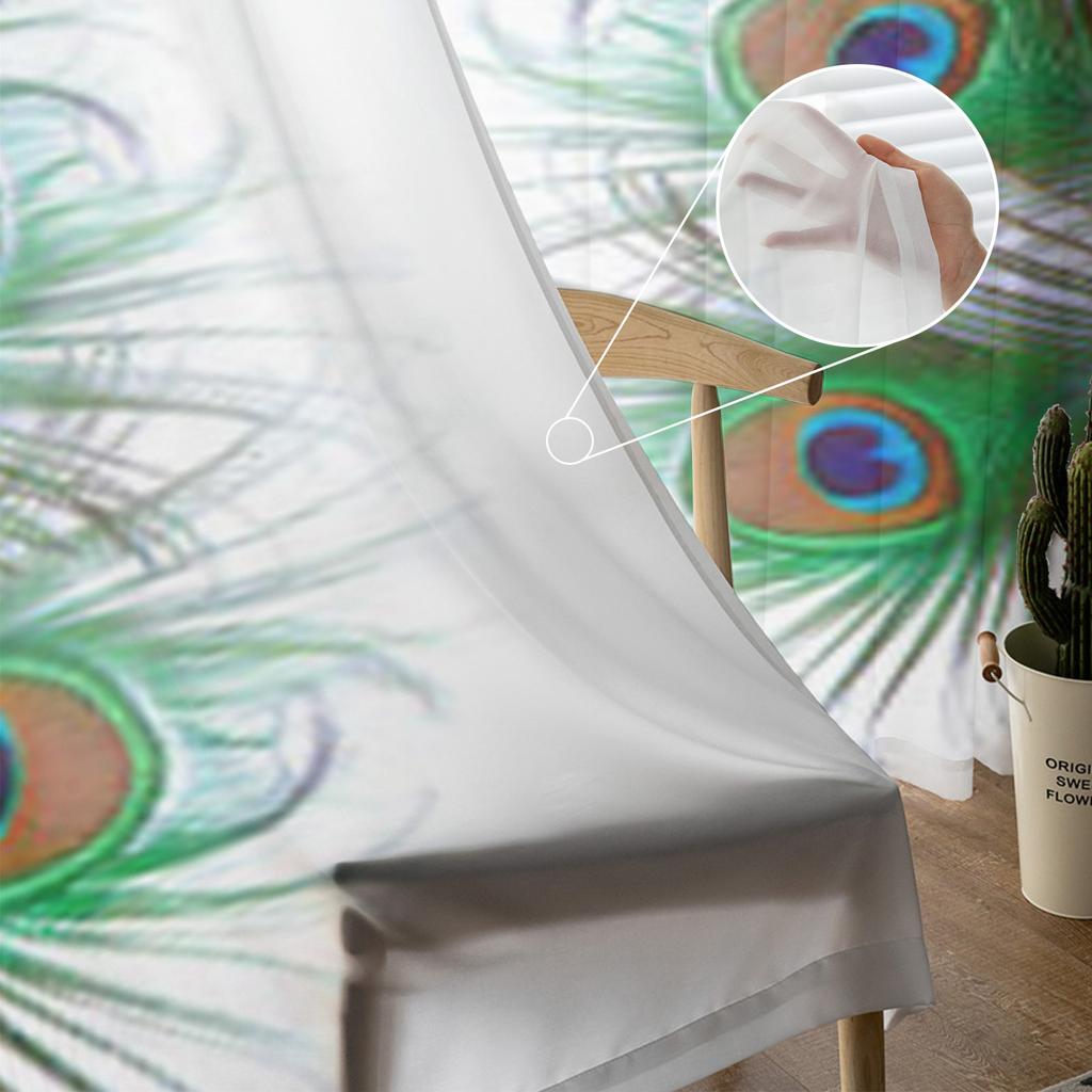 Peacock Feather Sheer Curtains For Living Room Window Transparent Voile Tulle Curtain Bedroom Drapes Home Decor