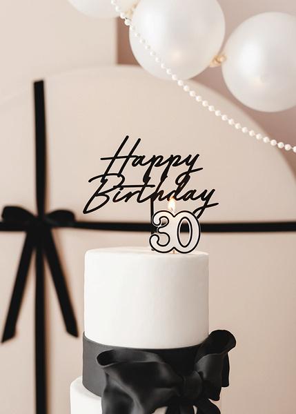Birthday Candle '30', Thirtieth, Black-White, 5.5 Cm
