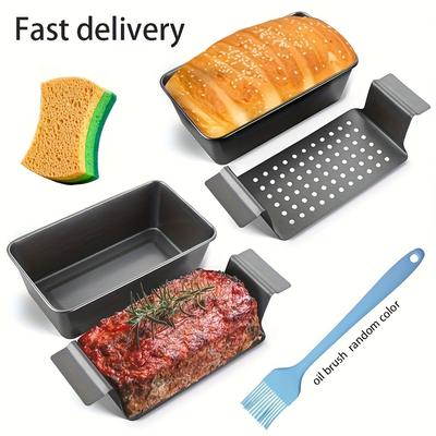 1 Set Meatloaf Pan with Drain Tray Non-stick Meat Bread for Baking, Reduce Fat, Enhance Taste, Bread Pan Set