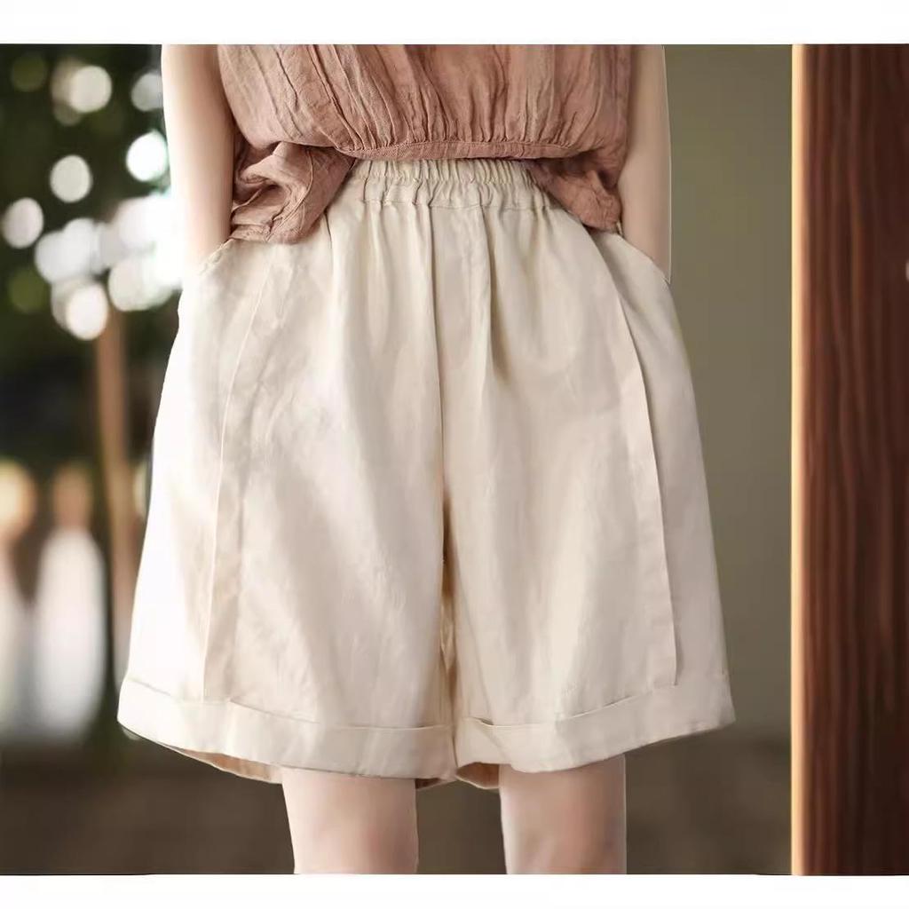 Women's High-Waist Elastic Linen Wide-Leg Shorts – Summer Lightweight, Loose, and All-Match