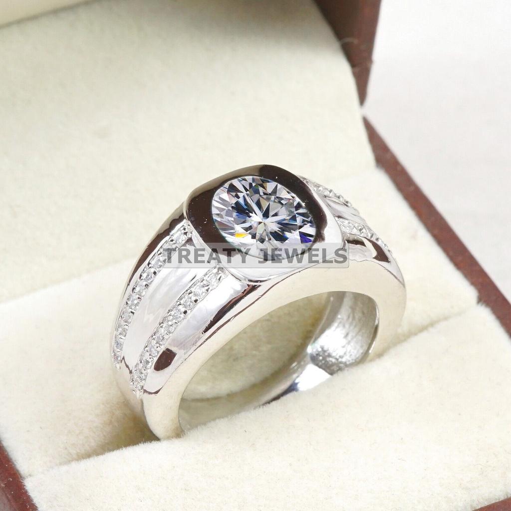 Moissanite Oval Cut Gemstone With 925 Sterling Silver Ring For Men's #B309 JL375681962395