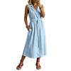 Sleeveless Lapel Collar Midi Dress with Button Front and Waist Tie for Women Casual Loose Fit Summer Dress