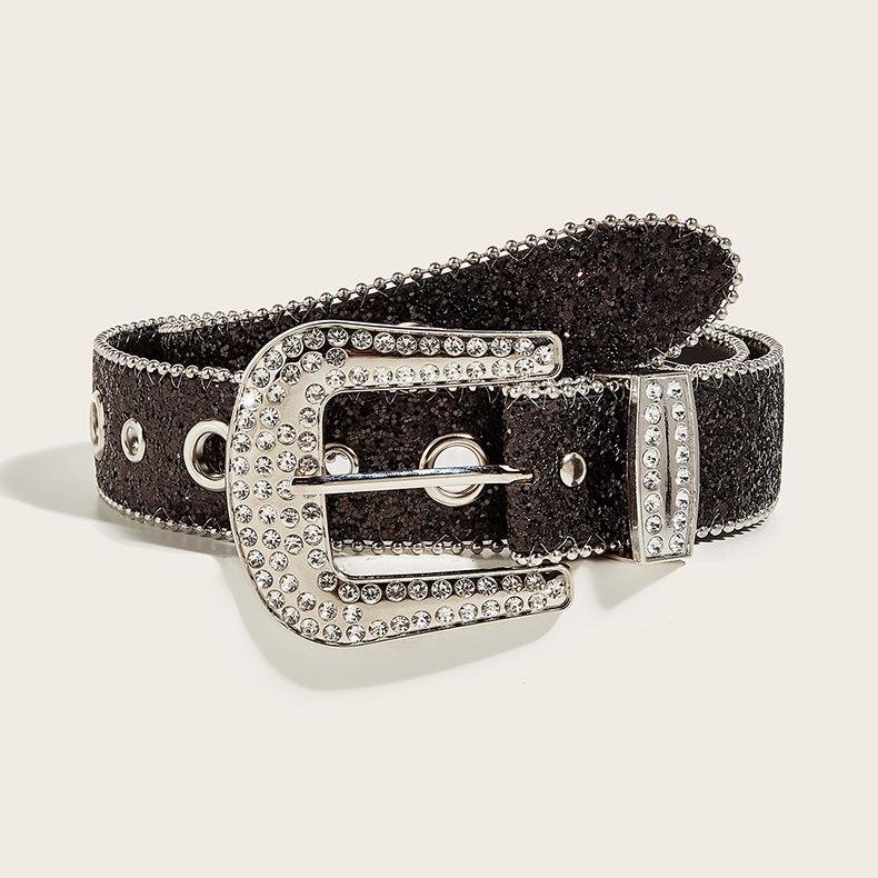 Spice Girl Belt Female Tide Eye Shiny Style Western Rhinestone Buckle Wide Belt Waist Chain