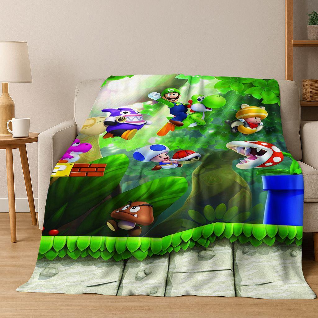 26 Style Mario Cartoon Gift Flannel Blanket,Warm and Cozy Soft Throw Blanket for Home Bedroom Bed Sofa Travel Picnic Cover Kids