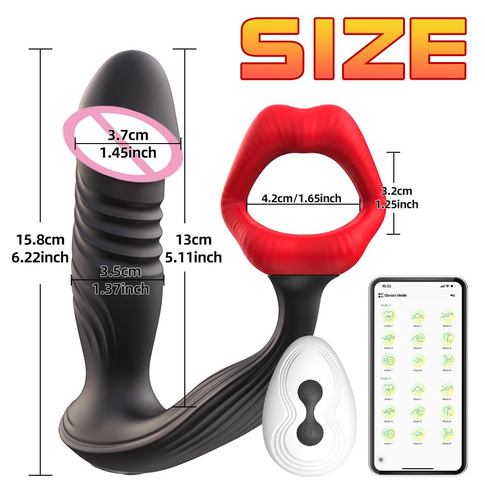 Remote and APP Control Male Prostate Massager Cock Rings Thrusting Butt Plug Vibrator Dildo Anal Plug For Men Woman Adult