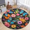 Dense Floral Butterfly Round Soft Non-Slip Art Rug Bohemian Living Room Minimalist Decor Rug