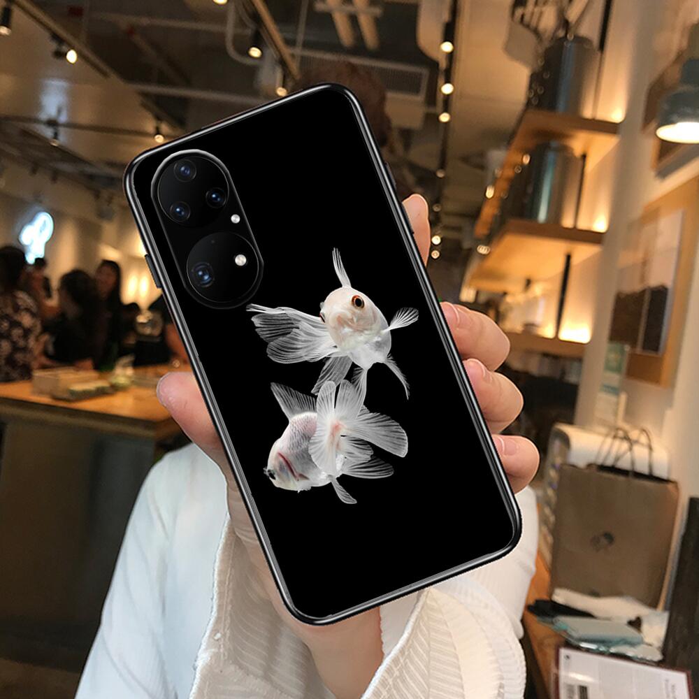 Etui na telefon z karpiem koi do Huawei p50 P40 p30 P20 10 9 8 Lite E Pro Plus czarne Etui Coque Malowanie Hoesjes komiks fas