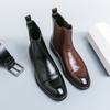 2025 Men Chelsea Boots Brand Retro Comfortable PU Leather Ankle Boots Men Fashion Black Brown Mens Boots Size 38~46