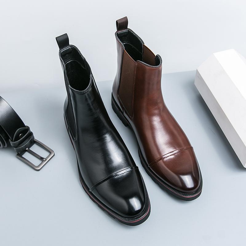 2025 Men Chelsea Boots Brand Retro Comfortable PU Leather Ankle Boots Men Fashion Black Brown Mens Boots Size 38~46