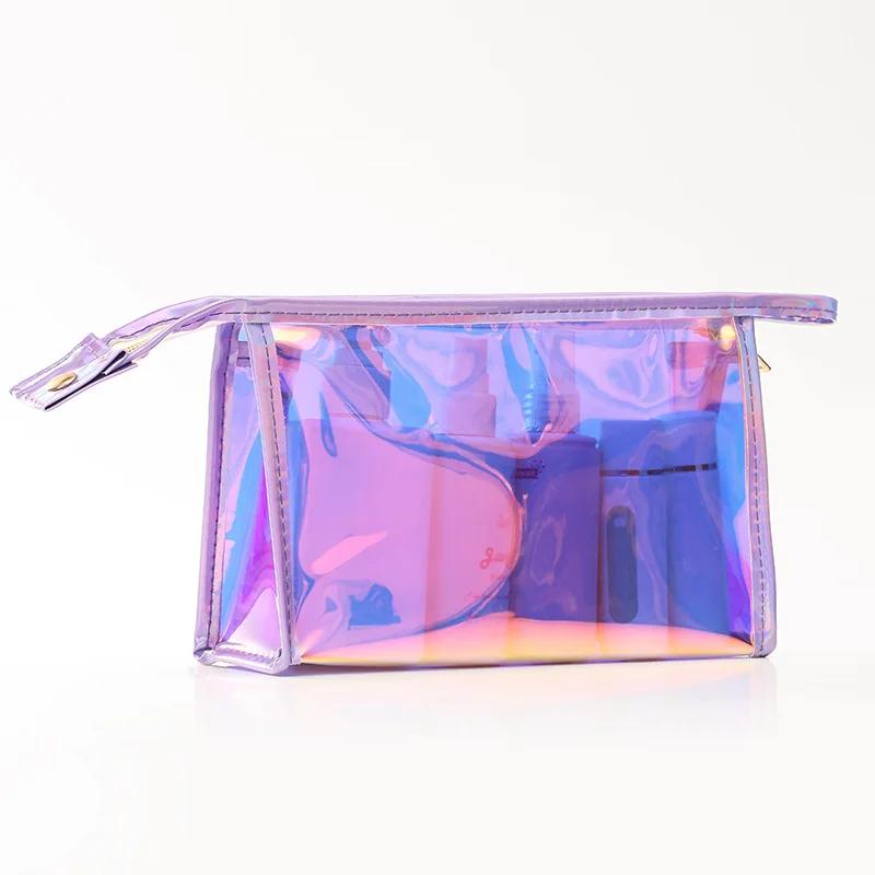 Laser Cosmetic Bag Women Makeup Bag PVC Transparent Beauty Organizer Jelly Bag Lady Makeup Pouch Travel Cosmetic Organizer фиолетовый