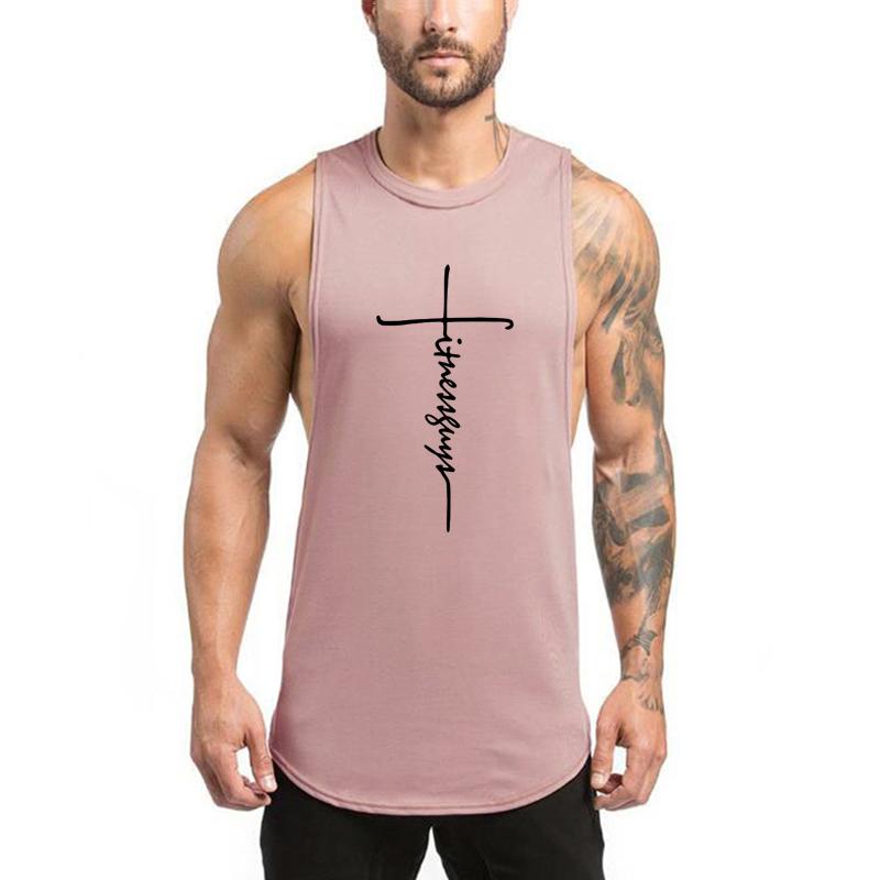 Muscleguys Mens Bodybuilding Fitness Tank Tops Gym Workout Muscle Sport Sleeveless Singlets Summmer Cool Cotton Breathable Loose T-shirts