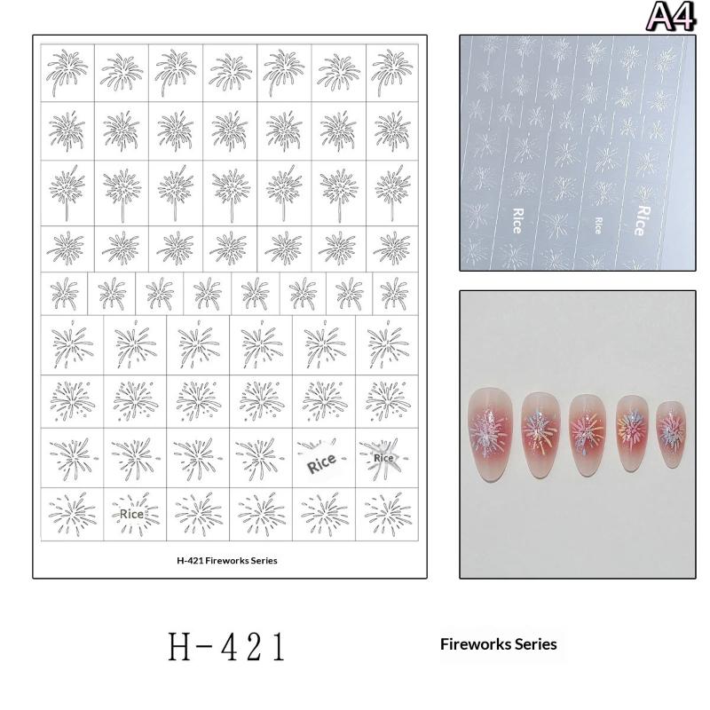 New Year Horse Fireworks Pattern Hollow Out Nail Art Stickers Colorful Nail Charm Template Stamp Manicure Decals Decoration