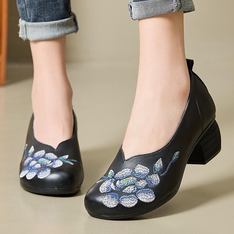 Fashion GKTINOO 2025 Spring Flower Genuine Cow Leather Shoes Women Shoes Elegant Fashion Shoes Woman Retro Handmade Shoes High Heels