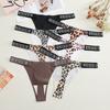 Women's Sexy Leopard Underwear Rhinestone Letter Belt Thongs Female Seamless Stretchy Panties 14 Colors Low-Waisted Lingerie