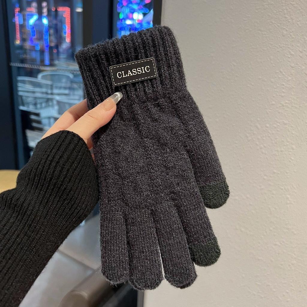 Korean Style Gloves for Men  Trendy Winter Warm and Cold proof Plus Velvet and Thickened Touch Screen Wool Knitted Cotton Gloves for Women and Couples