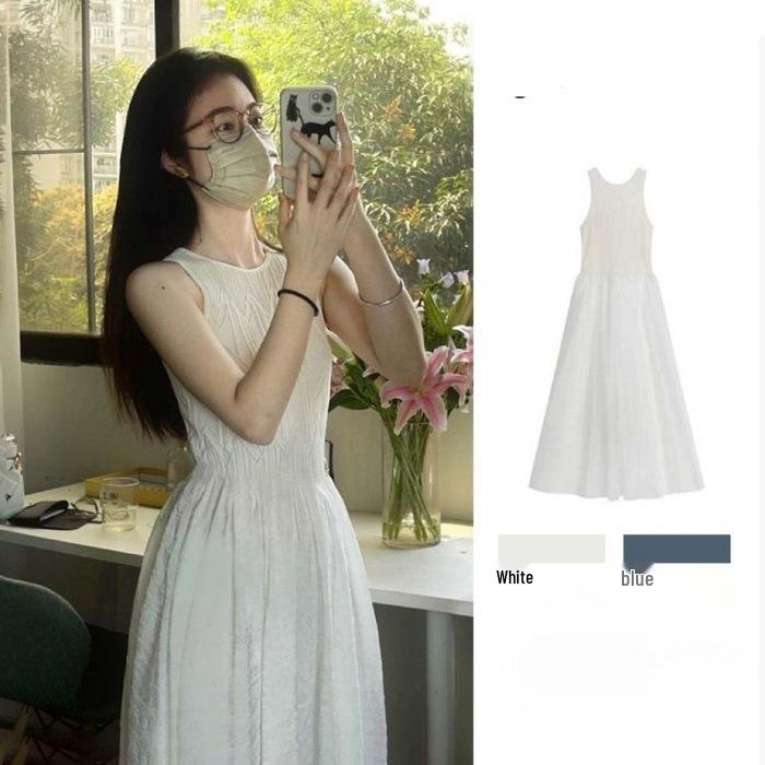 

Летнее женское белое текстурированное платье без рукавов 2024 года - Приталенное, Высококачественное, Длинное L белый