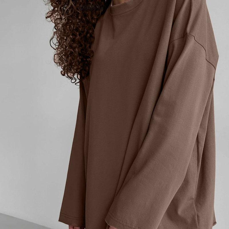 2025 spring and autumn new European and American style pure cotton long-sleeved T-shirt women's comfortable casual all-match loose top kj3316