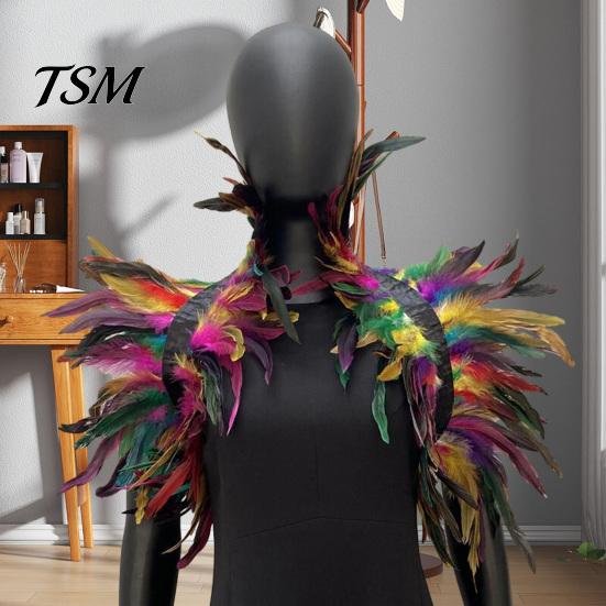 Keine Reizung Feder Schal Stola Schulterwickel Umhang Weich Verstellbar Retro Gotischer Kragen Mit Schwarzem Satinband Cosplay Party Körper Bühnenperformance