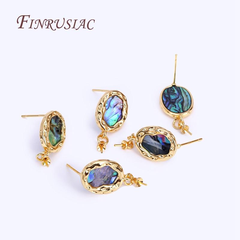 18K Real Gold Plated Abalone Shell Pattern Texture Oval Post Earring Findings With Pearl Pendant Mounting,DIY Pearl Earrings