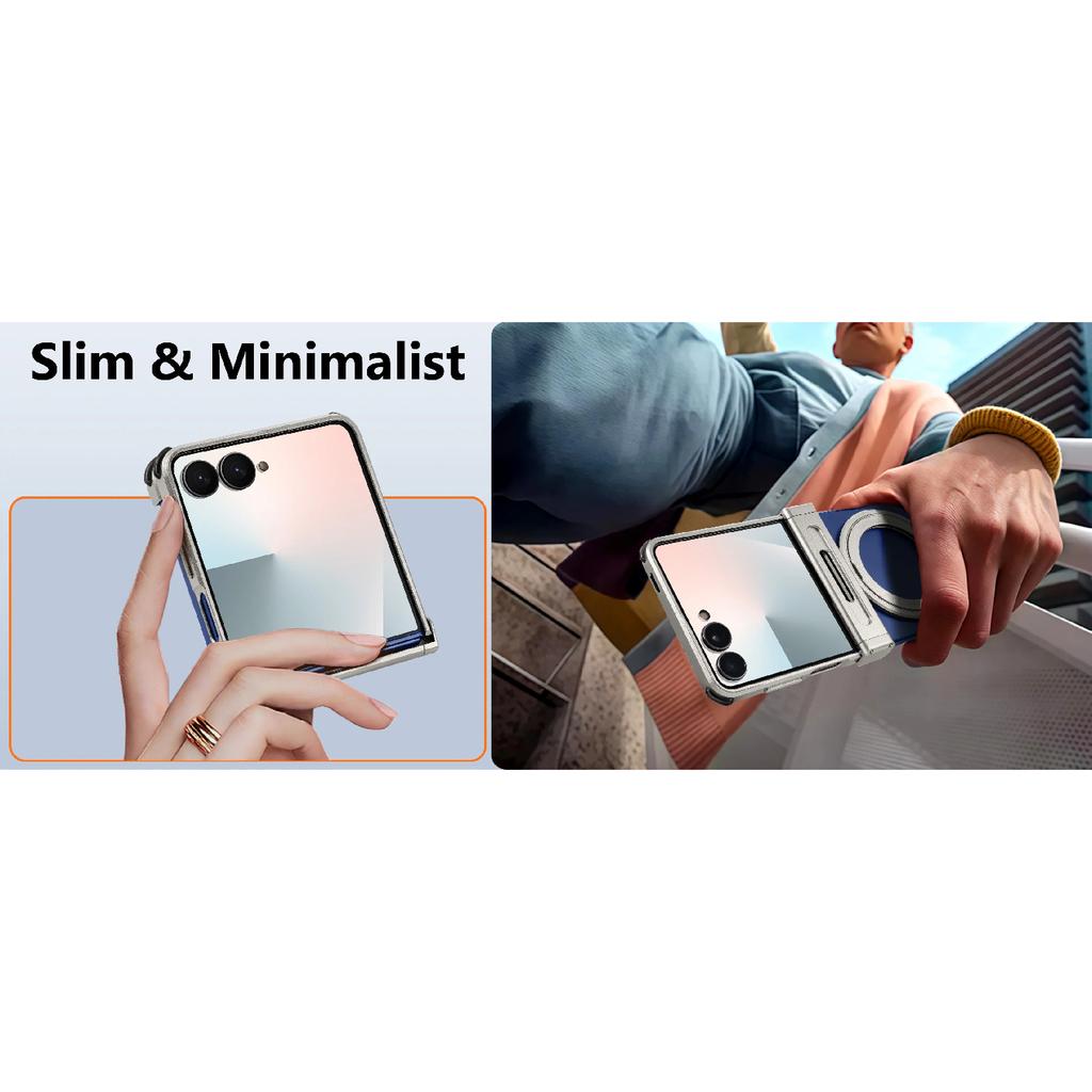 Oatsbasf Metal Phone Case for Samsung Galaxy Z Flip 7 with Stand 360°Rotation Magnetic Bumper Thin Shockproof Protective Cover