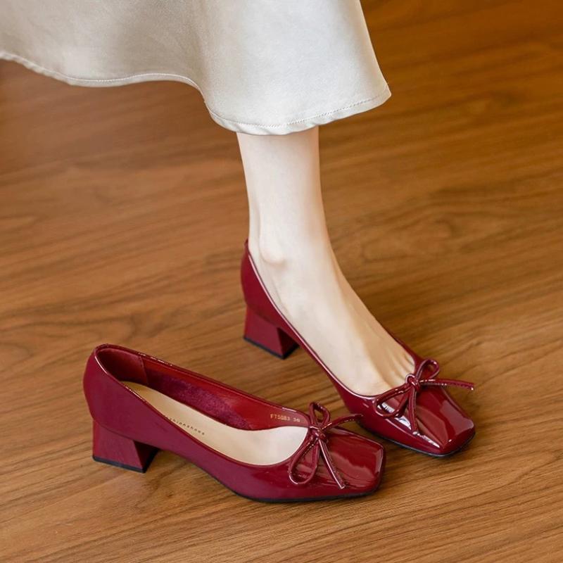 Women's Solid Color Classic Shallow High Heels Spring and Autumn Fashionable Elegant Mary Jane Shoes Women's Thick Heel Design