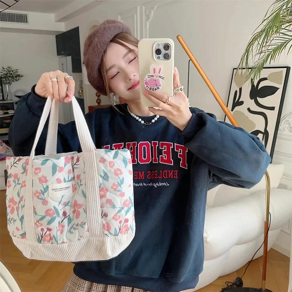 Sweet Large Capacity Soft Fabric Women Shoulder Bag Fashion Solid Color Floral Female Handbag Simple Winter Ladies Underarm Bags