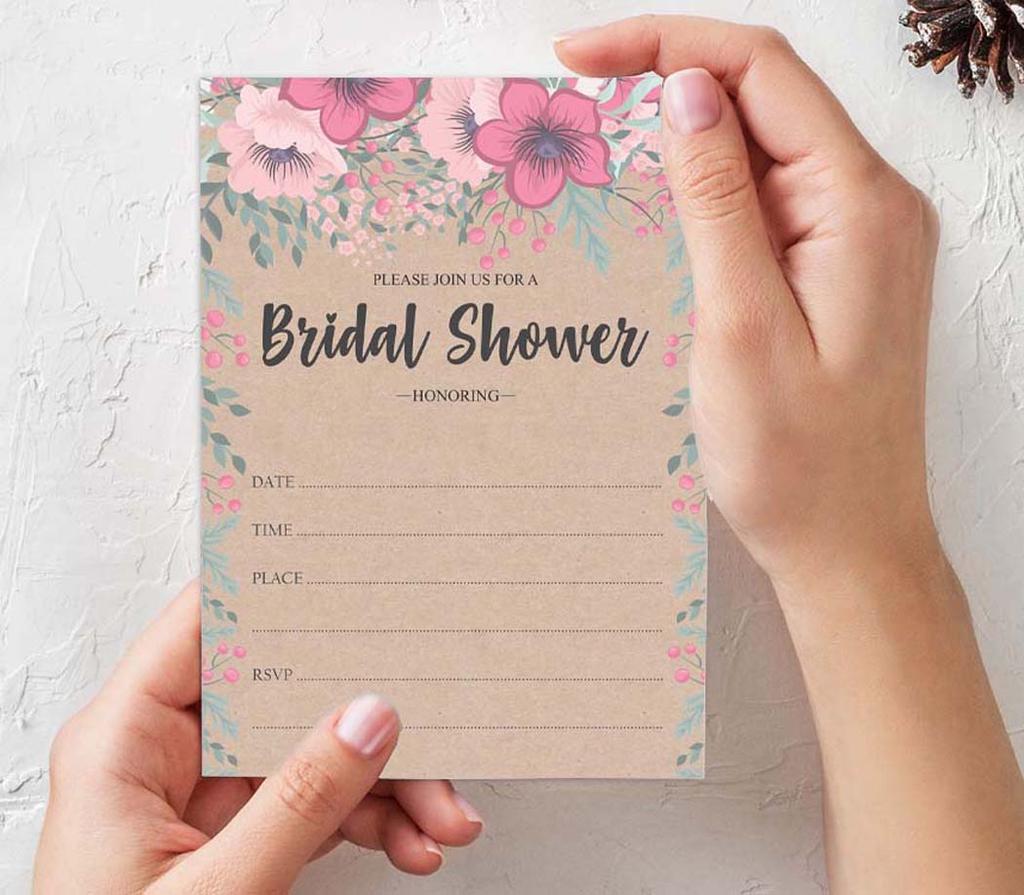 Inkdotpot 30 Einladungen zur Brautparty, rustikales Kraftpapier mit Blumenmuster, Hochzeitseinladungen zum Ausfüllen, blanko