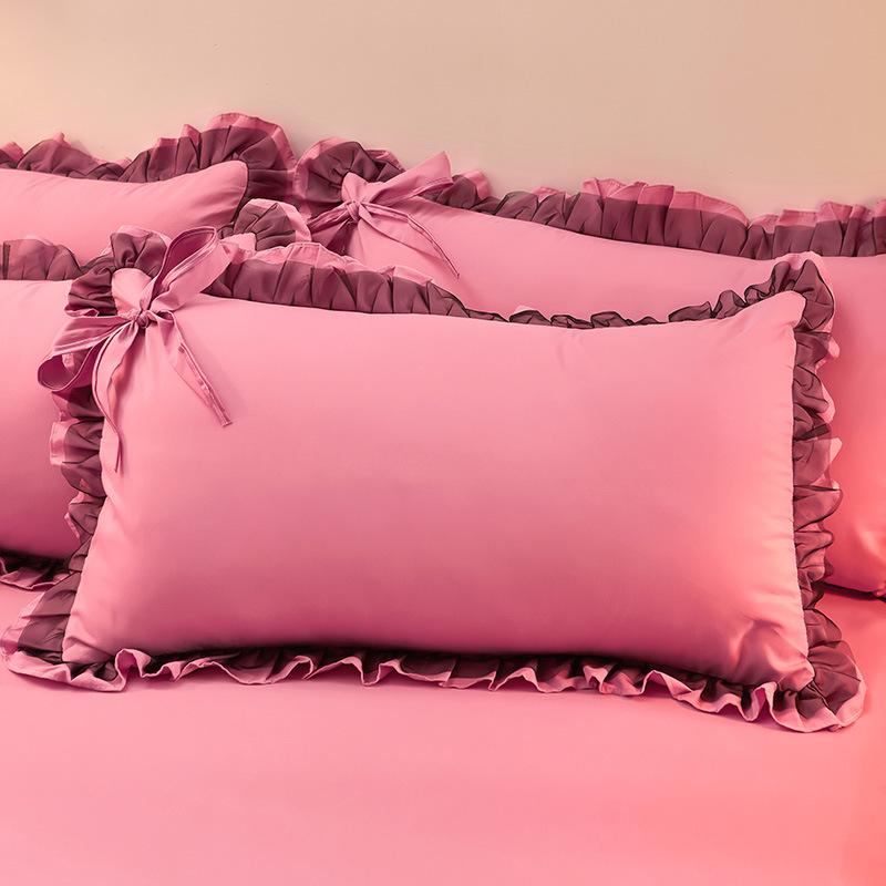 48*74cm Princess Style Pink Cake Layered Lace Pillowcase Splice Ruffle Edge Pillowcase European Style Hotel Home Bedding PillowsProtective Covers