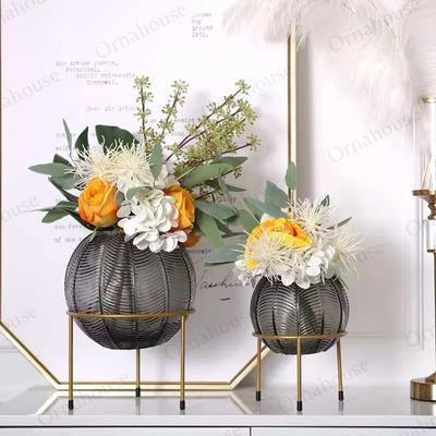Kreative Metall Glas Vase Licht Luxus Blumengeschirr Heimdekoration Dekorative Dekoration Wohnzimmer Blumenarrangement Vasen