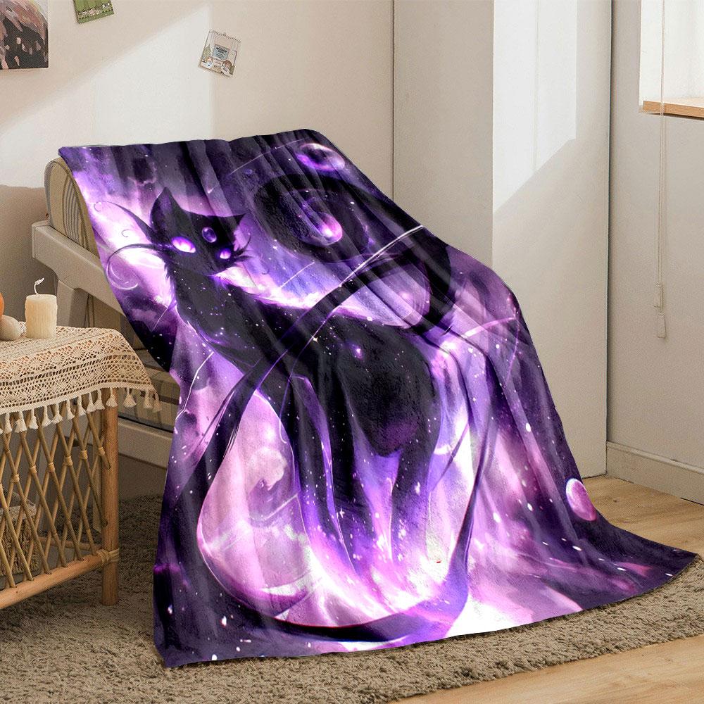 Lila Galaxie Motiv Schwarze Katze Decke Schlafzimmer Decke für Wohnzimmer Couch Mittagspause Weicher Überwurf für Freund's Festival Geschenk