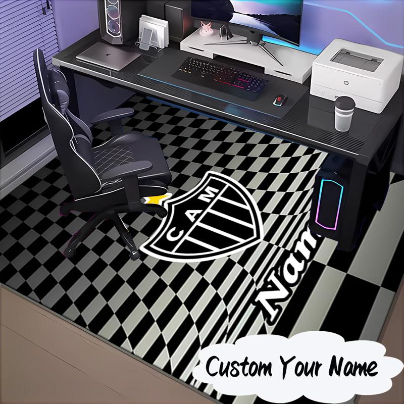 Custom Name Atletico Football Emblem Rug for Living Room, Game Rooms, Office, Bedroom, Floor Mat Playful Design, Fan Gifts Christmas Decor