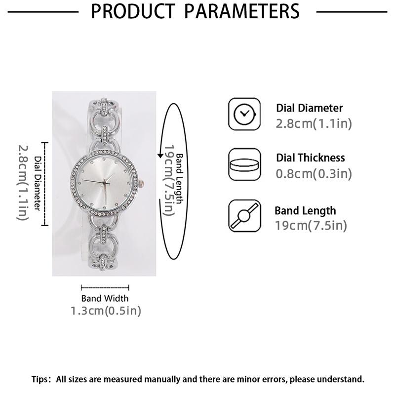 5PCS Fashion Luxury Silver Geometric Chain Hollow Out Watch Band Quartz Wristwatch Women's Square Pendant Necklace Earring Set for Girls