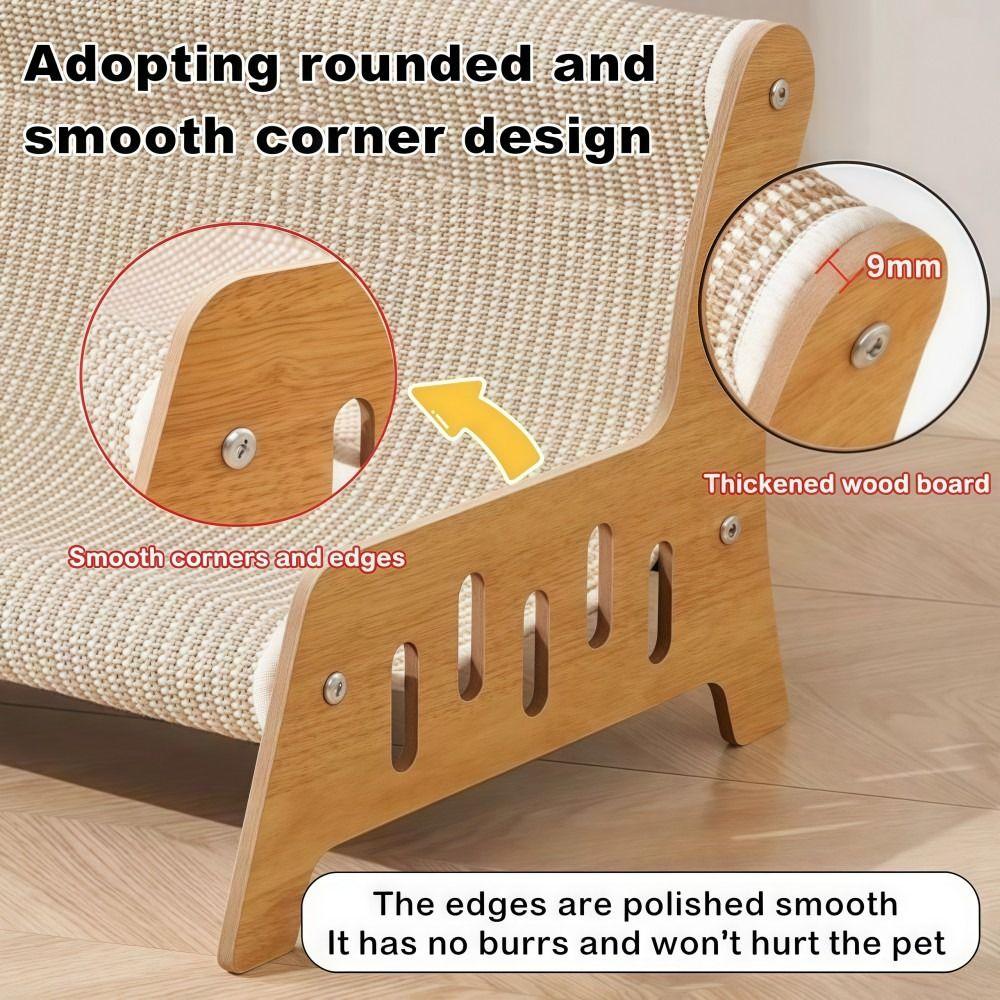 Fun 3 in1 Cat Play Chair Integrated Jute Blanket Cat Bed Wooden Wear Resistant Cat Sofa For Cat Playing/Sleeping