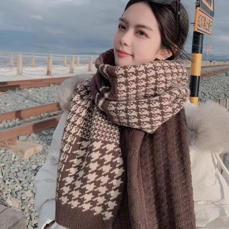 Autumn/Winter Korean Houndstooth Knit Snood: Thick Warm Versatile Scarf/Shawl