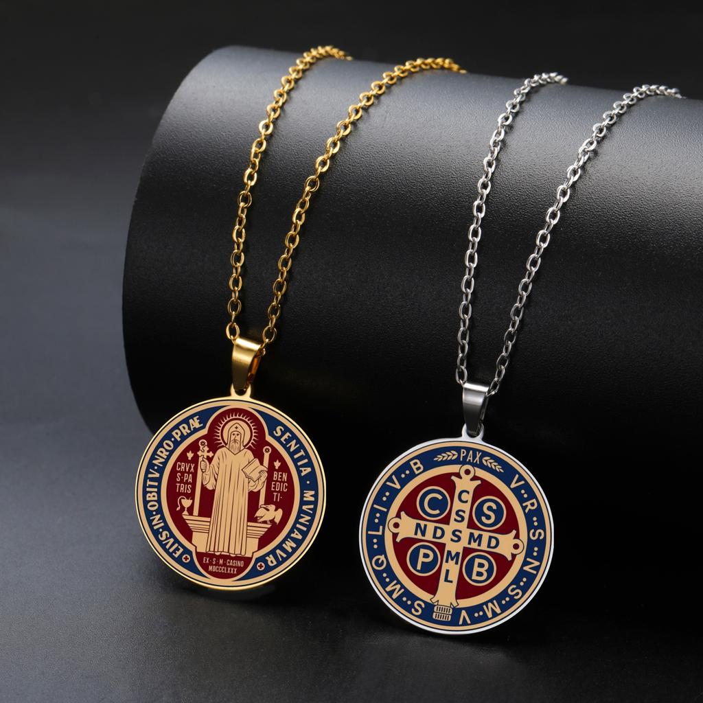 St. Benedikt Pentagramm Halskette Edelstahl Hexenknoten Religiöser Schmuck mit Tetragrammaton Symbol für Schutz