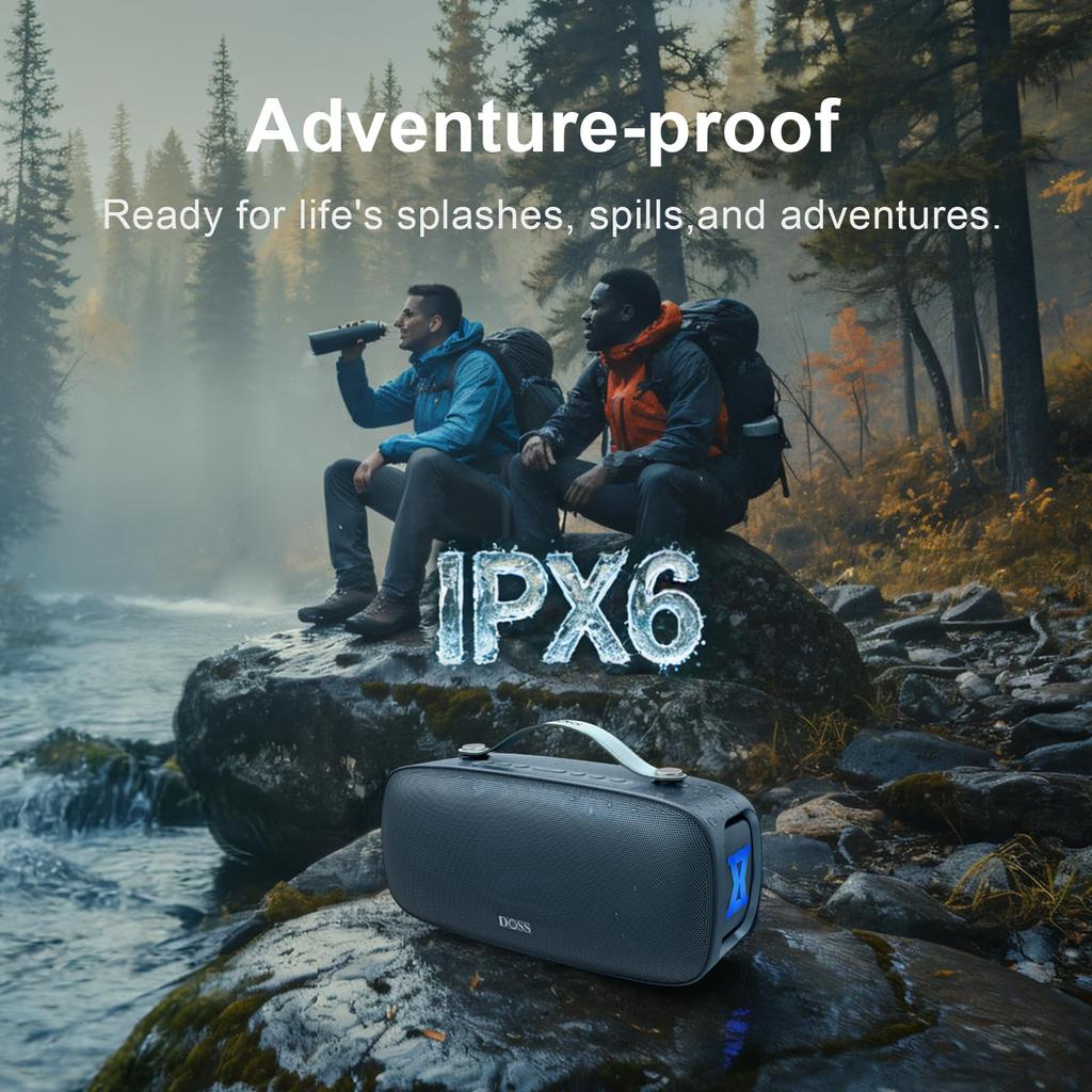 DOSS Extreme Boom Pro D300 Wireless Bluetooth 80W Loud 20 Hours of 3 EQ IPX6 Portable Bluetooth Speaker for and Travel Speaker, Volume, Playback,