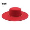Classic Wide Brim Hat Retro Flat Top Hat, Wool Felt Pork Pie Bowler with Vintage Style Fedora Metal Ring, Trilby for Women Men Autumn Winter