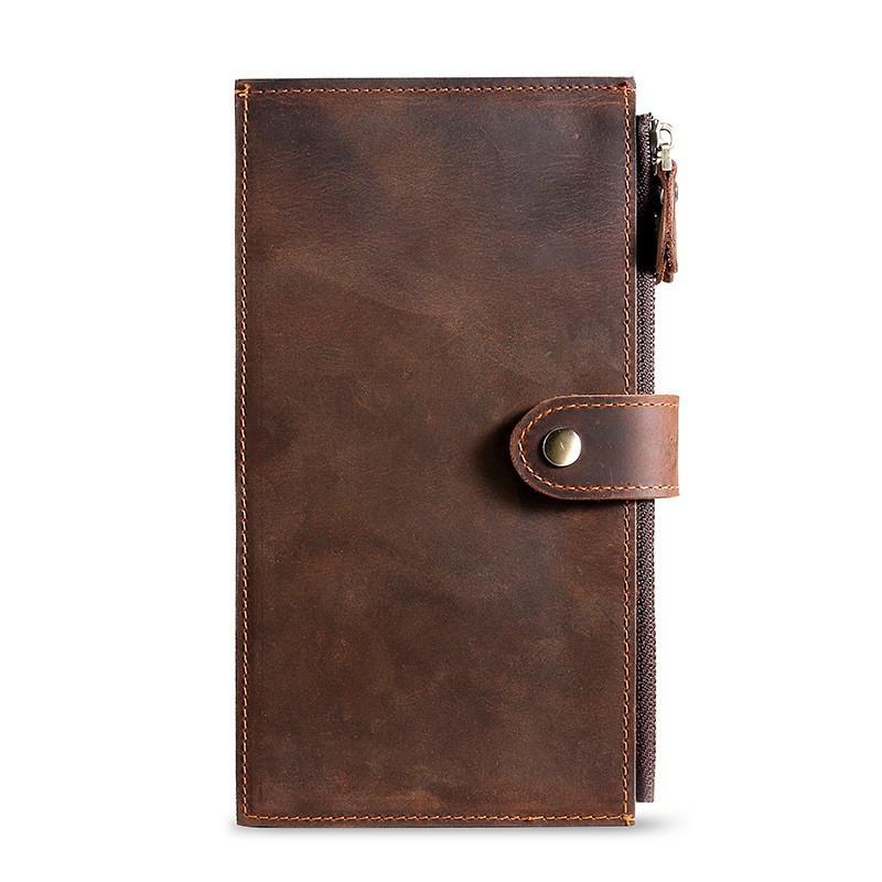 Leather Leather Long Men's Wallet Multi-card Position RFID Anti-degaussing Anti-theft Brush Zipper Wallet Can Be Placed In Mobile Phone