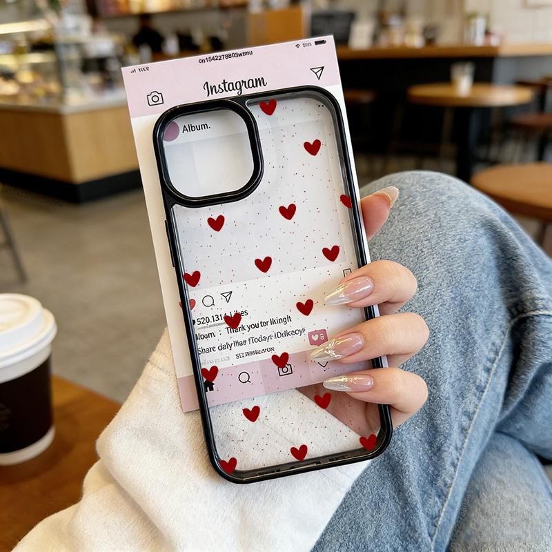 Simple Love Heart Bow Polka Dot Phone Case For iPhone 17 Pro 16 15 14 13 12 11 XR XS Max 7 8Plus Cute Clear Hard Cover Shell