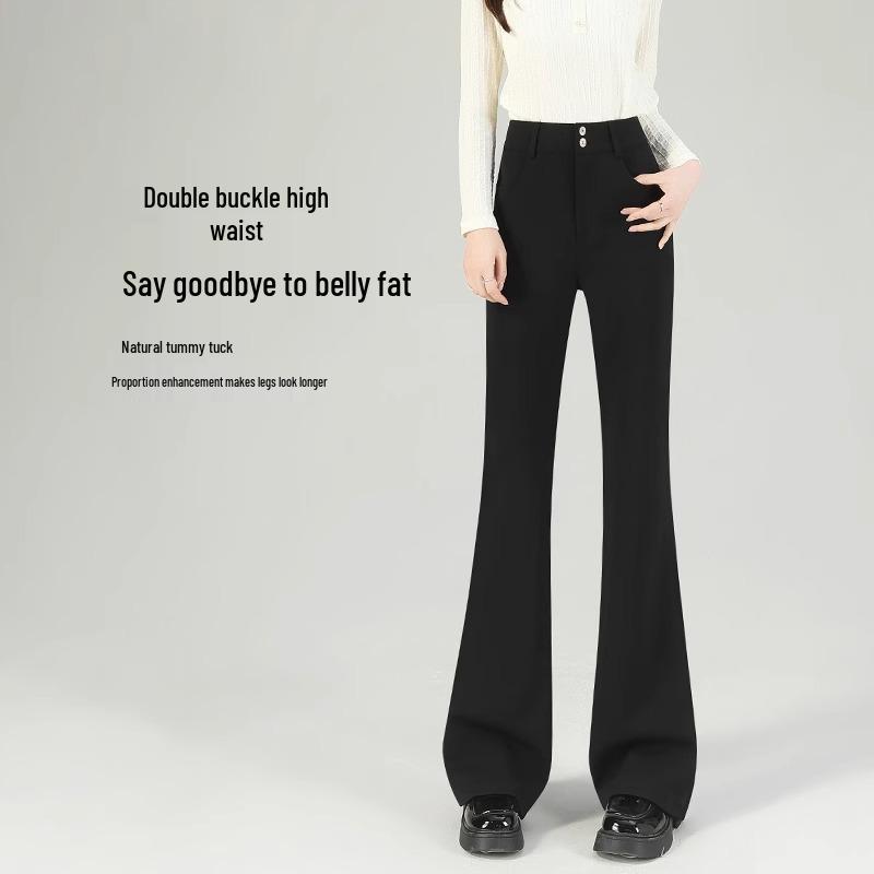 Women's Black Micro Flare Pants - 2025 Spring Collection, High Waist Elastic Slimming Fit, Drapey Suit Style